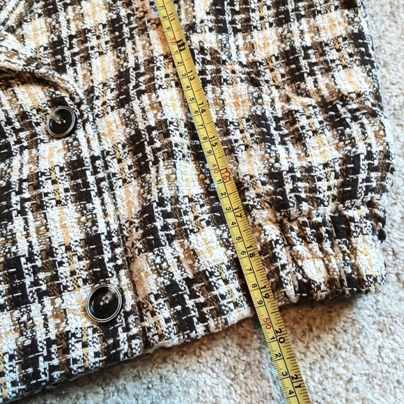 NWT Oversized Boho Crop Jacket Blazer Brown Cream Tweed Metallic Gold Sz S - Picture 10 of 15